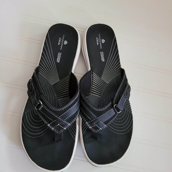 Clarks Cloudsteppers Breeze Sea Sandals 9 Black Flip Flop Comfort - Picture 4 of 7